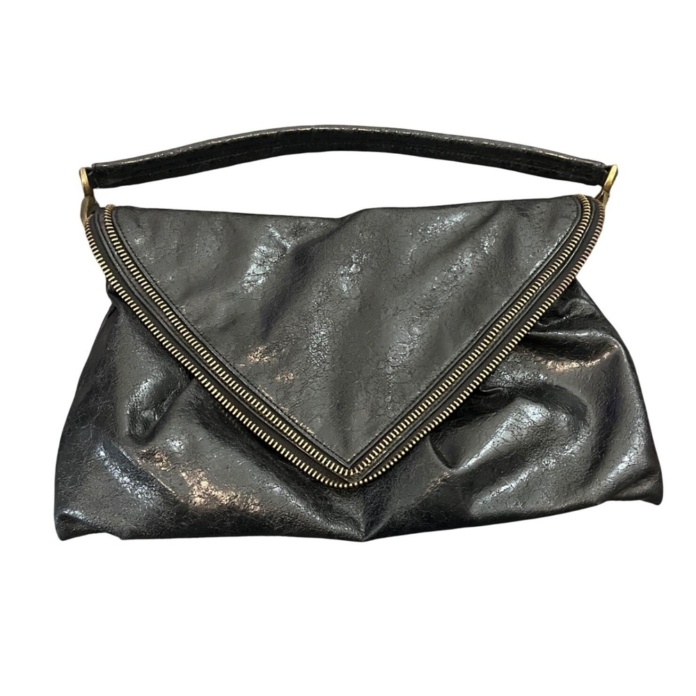 Matt & Nat Foldover Envelope Clutch Bag Womens OS Black Vegan Leather Distressed